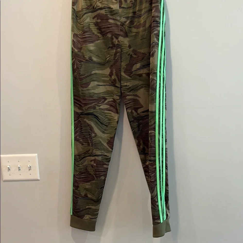 Adidas Green Sweatpants with Neon Stripes